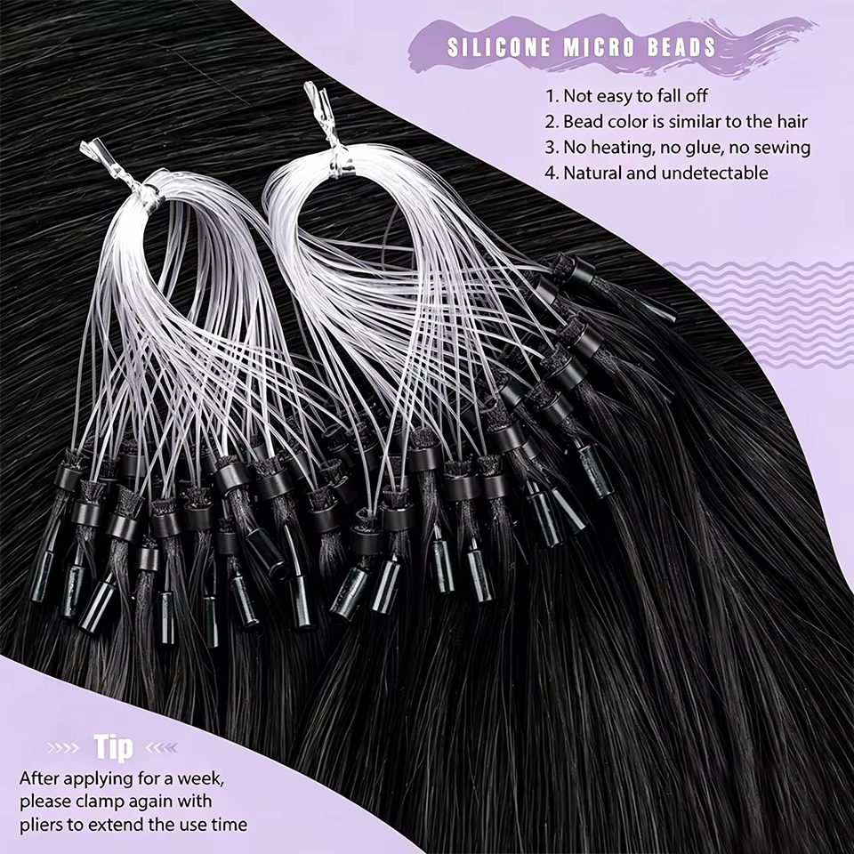 Extensions de cheveux humains Remy lisses à micro-boucles