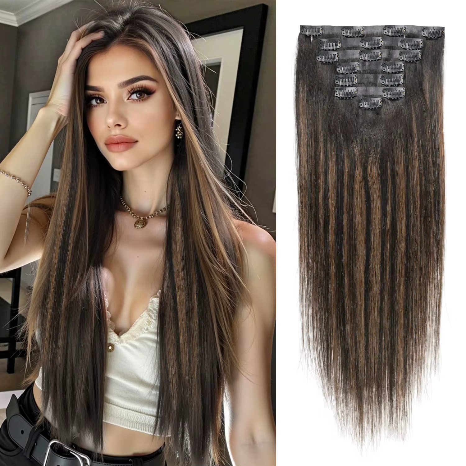 7 pièces pince sans couture dans les Extensions de cheveux