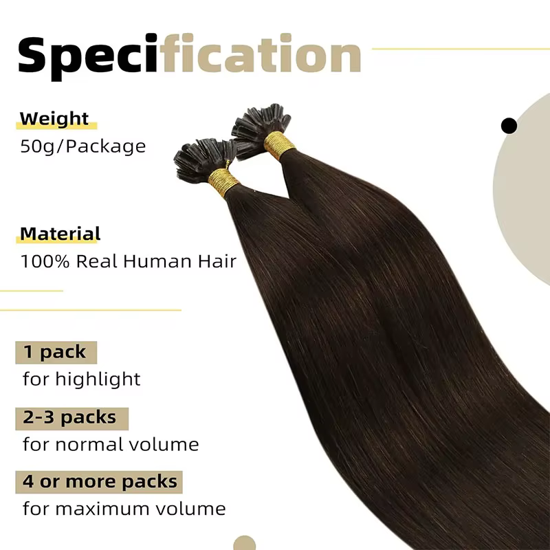 Extensions de cheveux en U, 100% cheveux humains naturels, kératine pré-collée, fusion à chaud, pointe en forme de clou, balayage, extensions lisses et soyeuses