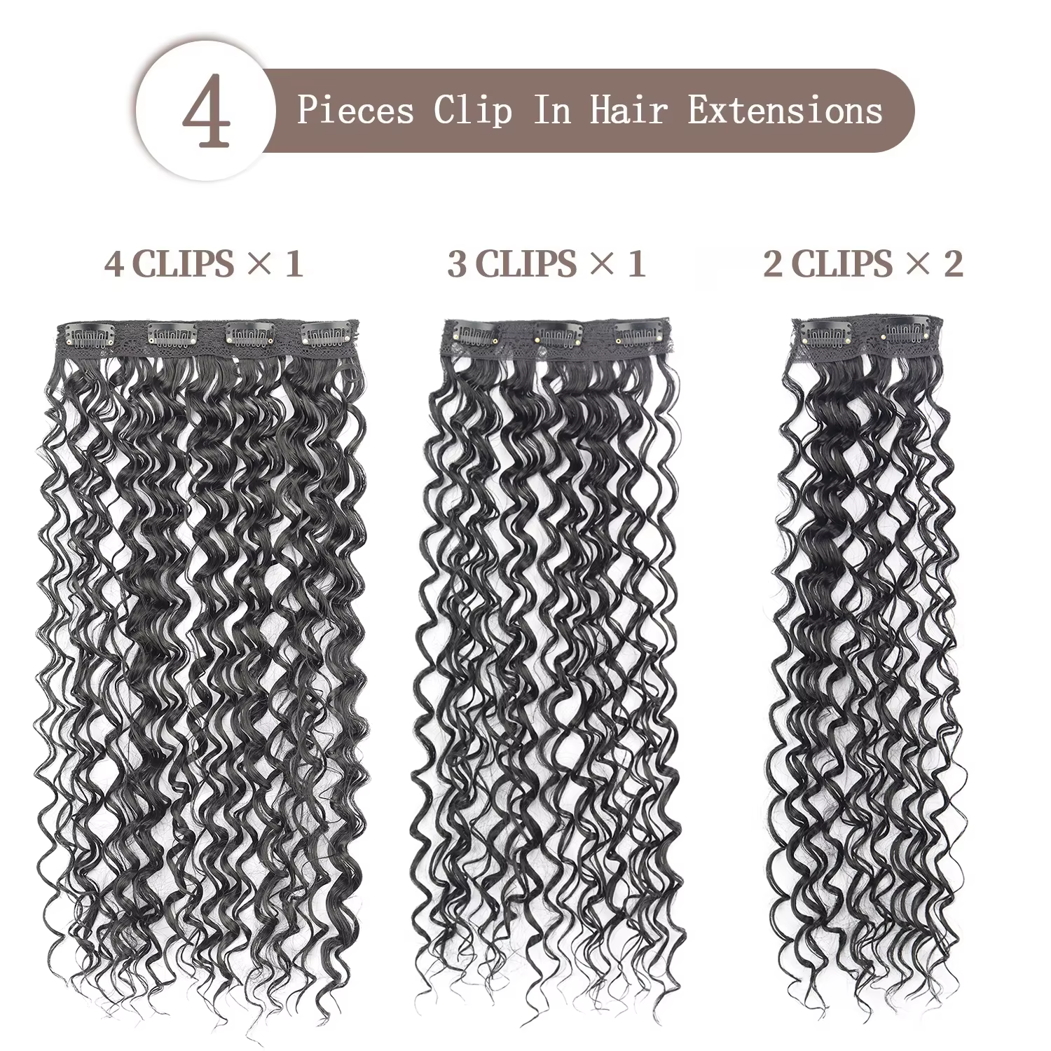 Extensions de cheveux synthétiques crépus bouclés à clipser pour femmes