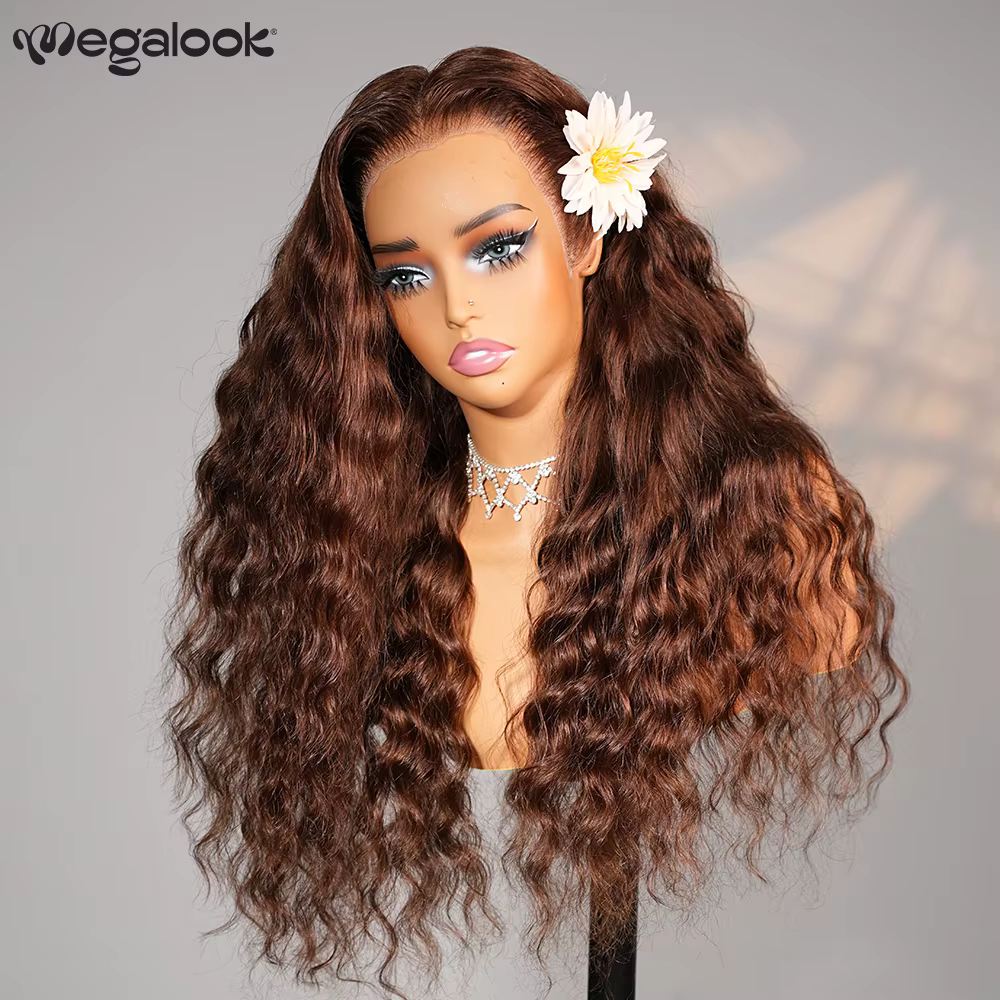 Megalook # Perruque Lace Front 13x6 couleur marron chocolat