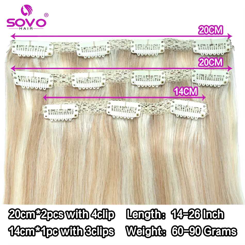 SOVO pince dans les Extensions de cheveux cheveux humains 3 pièces os droit pince Ins Extension de cheveux 60-90G vrais cheveux européens naturels 12-26"