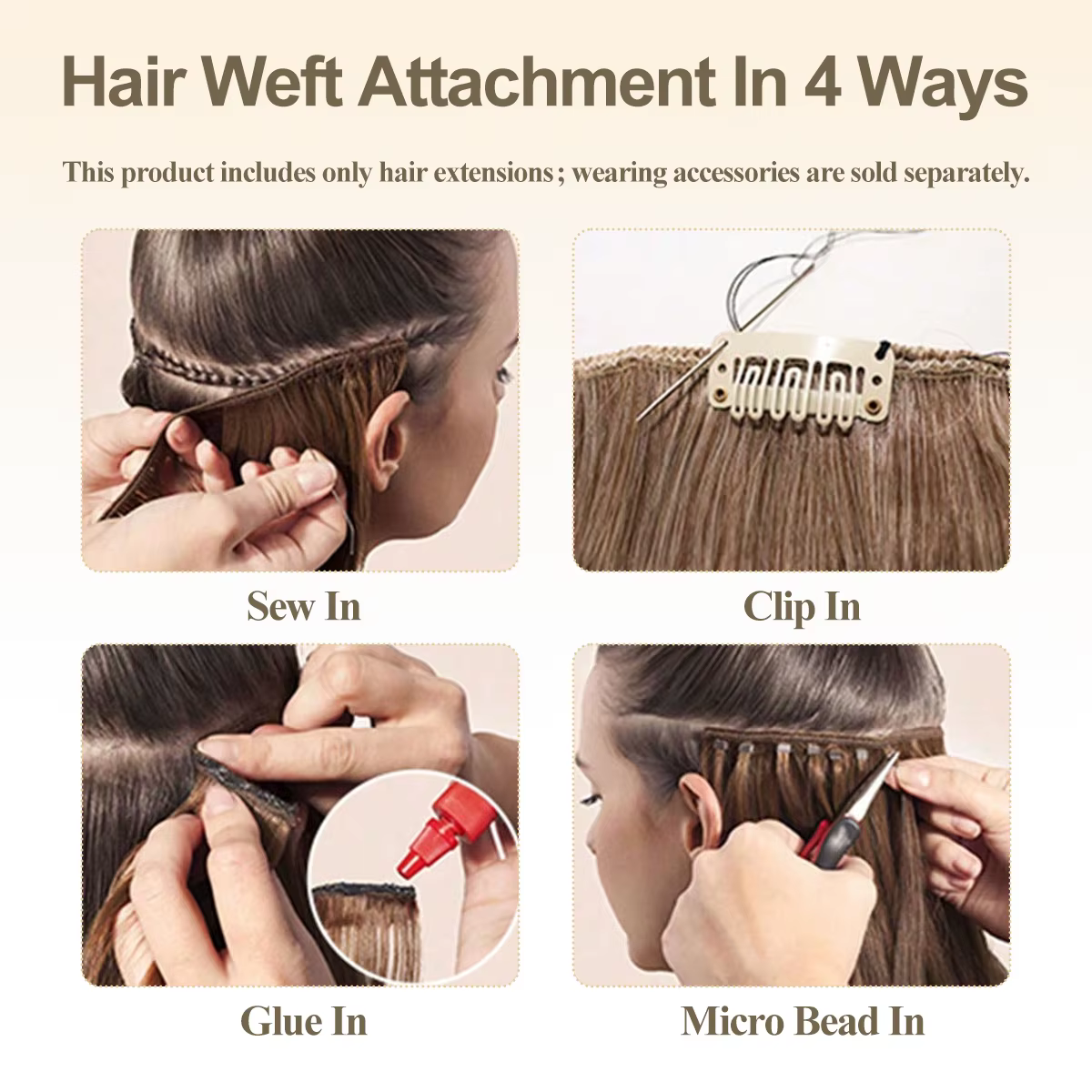 Extensions de cheveux humains à double trame à coudre