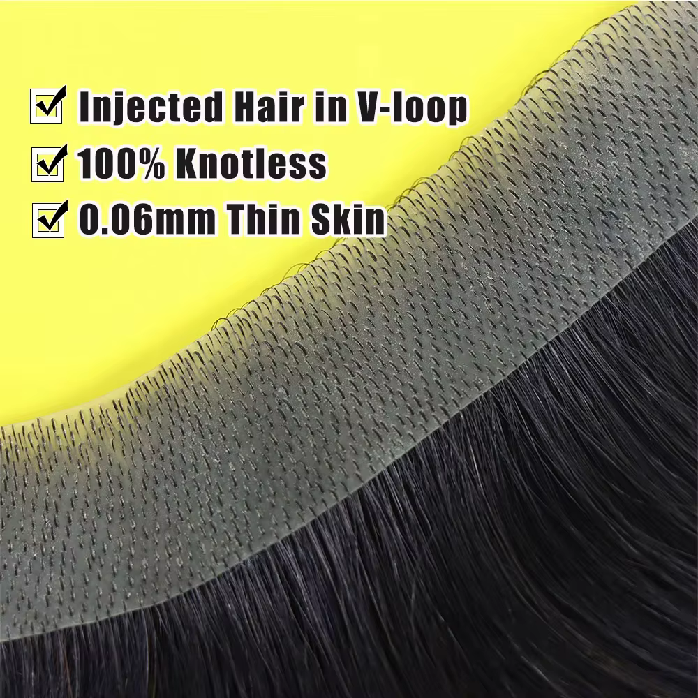 Cheveux humains naturels front délié toupet hommes prothèse capillaire peau mince postiche système de remplacement Remy