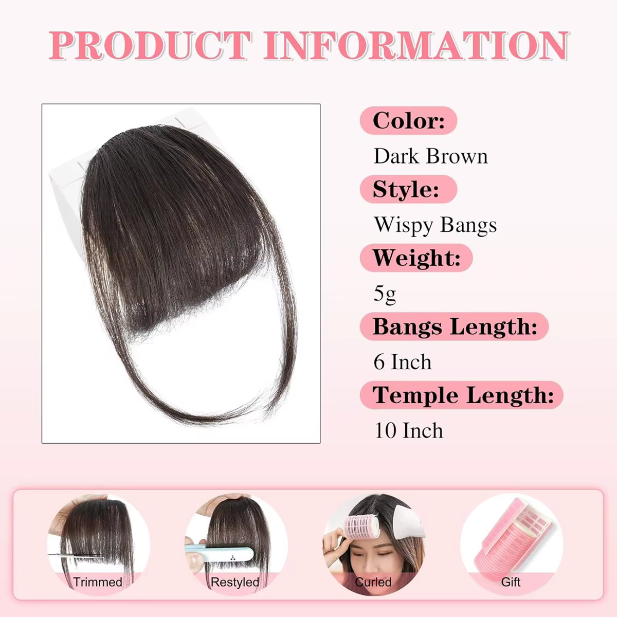 Wispy français frange de cheveux humains pince