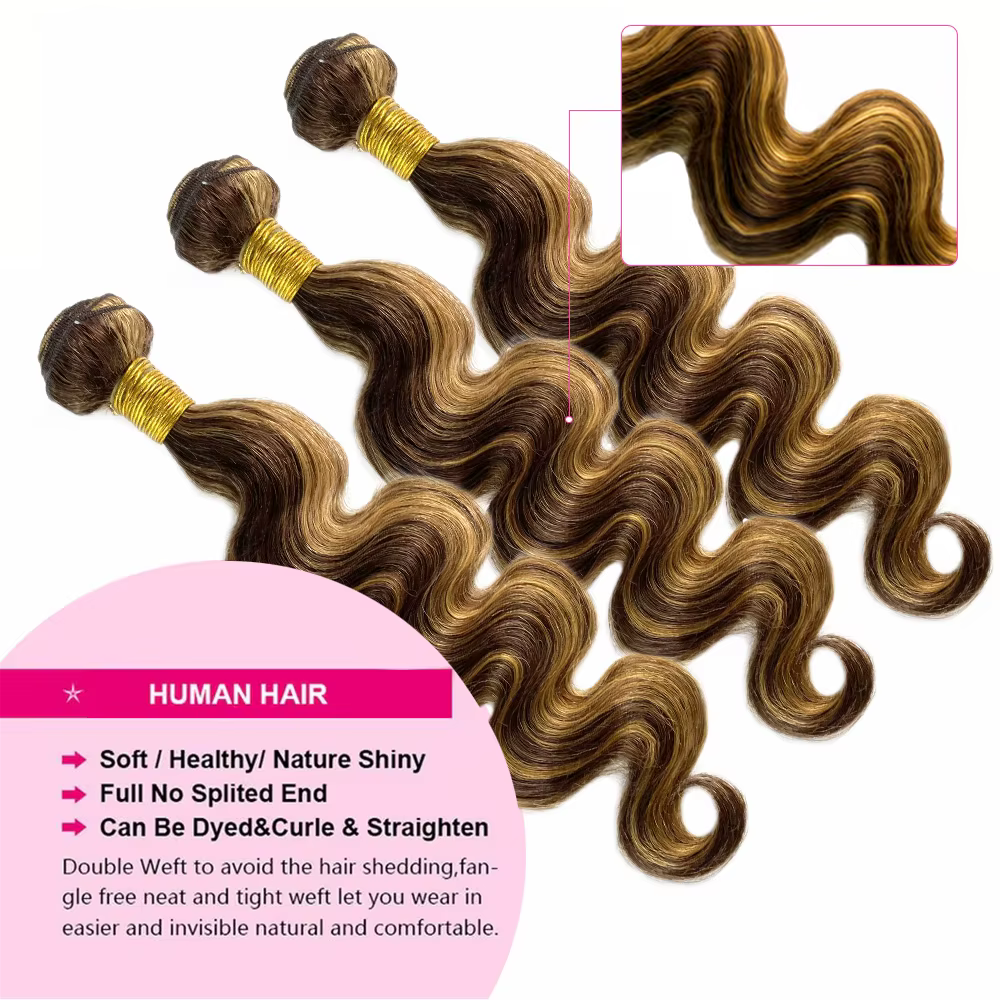 Mèches naturelles Body Wave à reflets