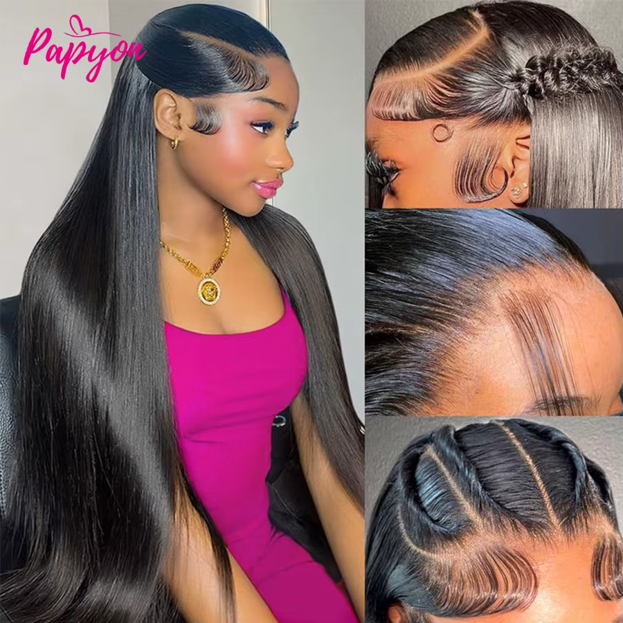 200% Density 30 Pouces Lisse Perruques Cheveux Humains 13X6 Perruque Brazilian HD Transparent Lace Front Wigs Human Ha