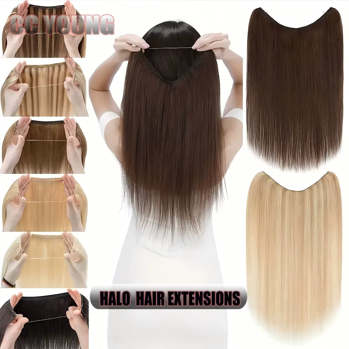 Extensions de cheveux humains Halo avec fil Invisible