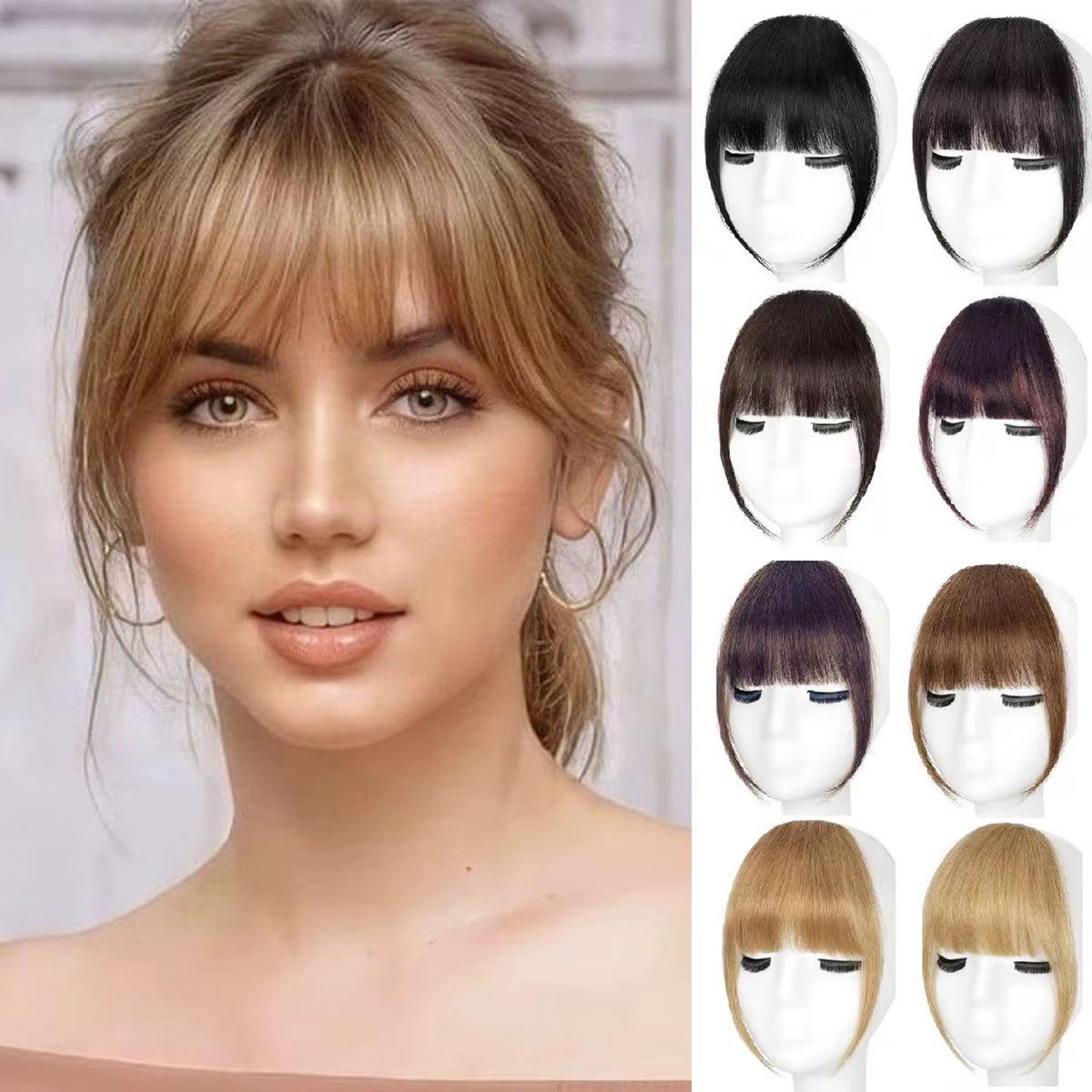 Frange française vaporeuse de cheveux humains avec des tempes