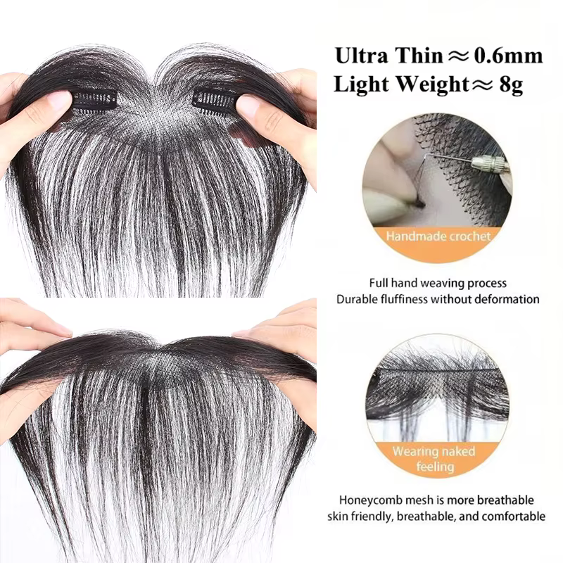 Frange de cheveux humains à clipser avec base en dentelle pour le front et les tempes