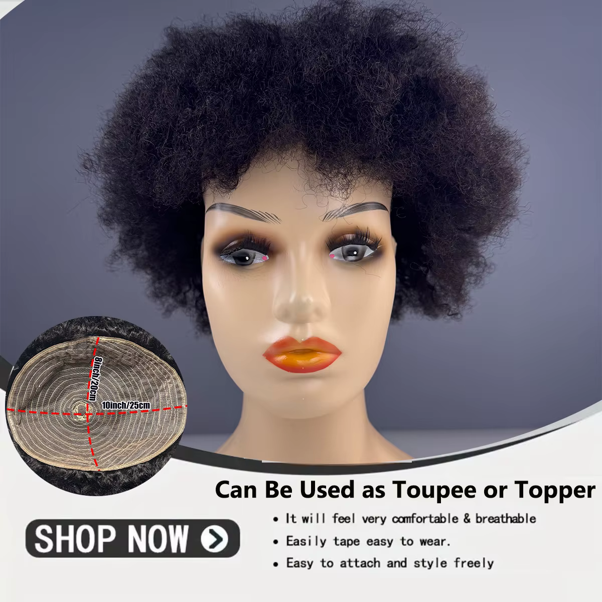 Toupet de cheveux de style afro pour hommes ou topper pour femmes postiches fabriquées à la machine 100% systèmes de