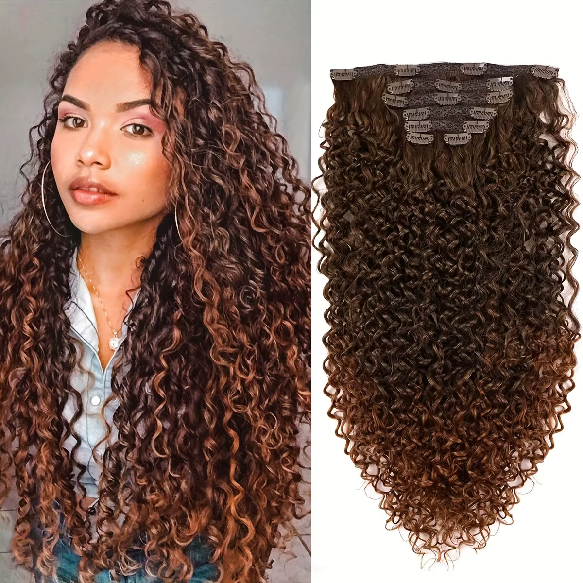 Extensions capillaires synthétiques crépues bouclées à 16 clips