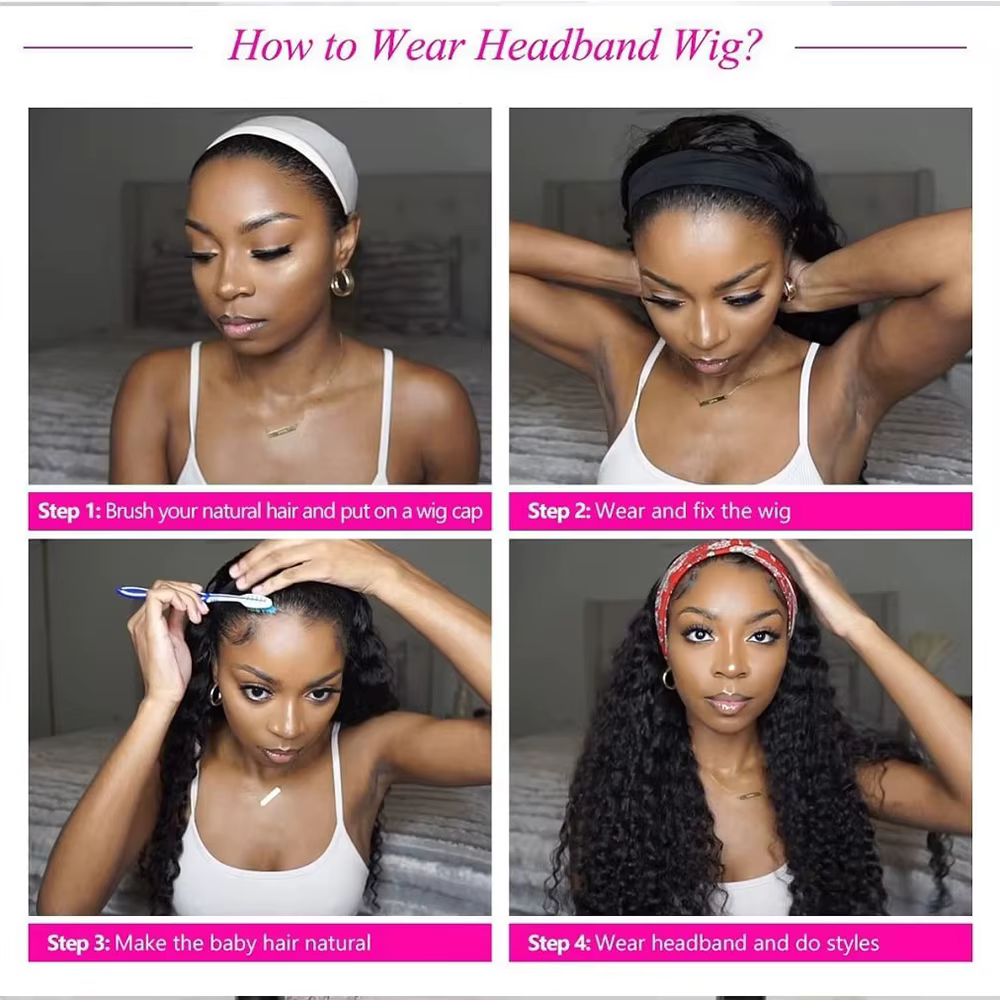 Bandeau perruque cheveux humains crépus bouclés sans colle
