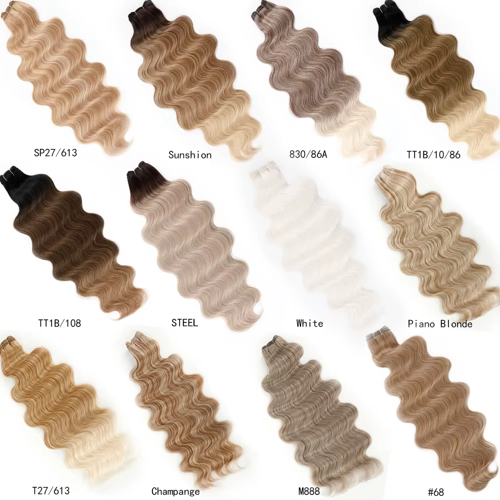 30 pouces 200 grammes surbrillance blonde 27/613 Ombre Brown 6 # Extension de cheveux synthétiques à haute température, Body Wave, Bio-Protain