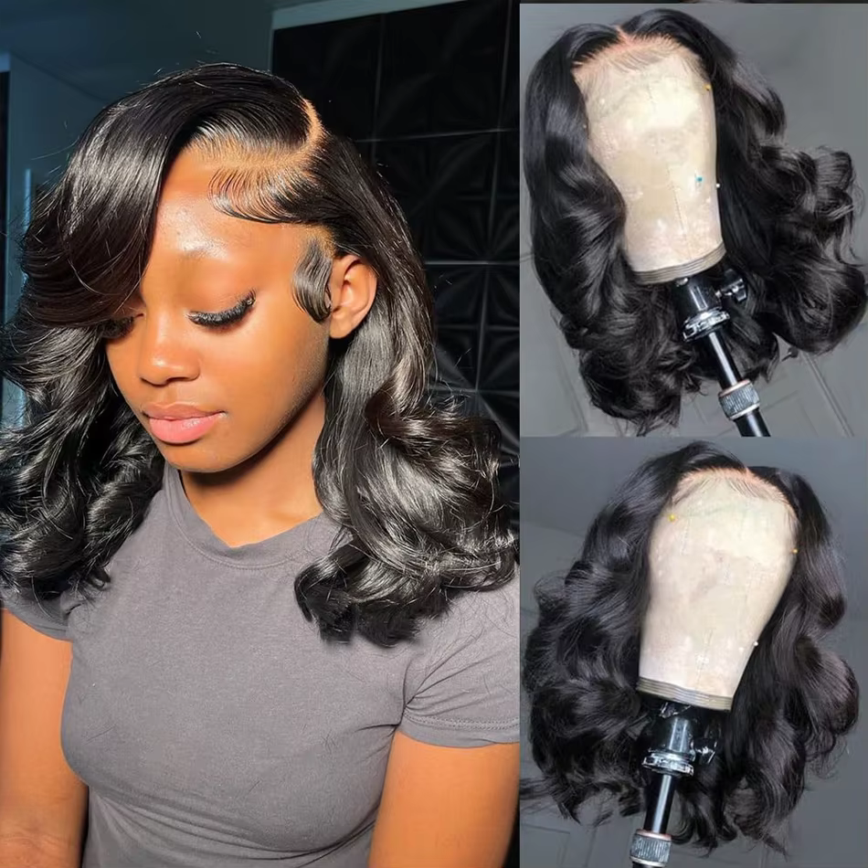 Perruque Courte Bob Body Wave 13x4 Sans Colle Cheveux Humains Brésiliens Prête à Porter