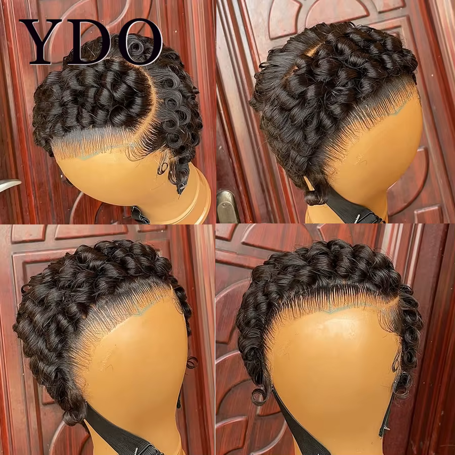 Perruque courte coupe pixie 13x4 en dentelle frontale complète, perruque en cheveux humains bouclés courts ondulés, pré-plumée, pour femmes, sans colle, prête à porter