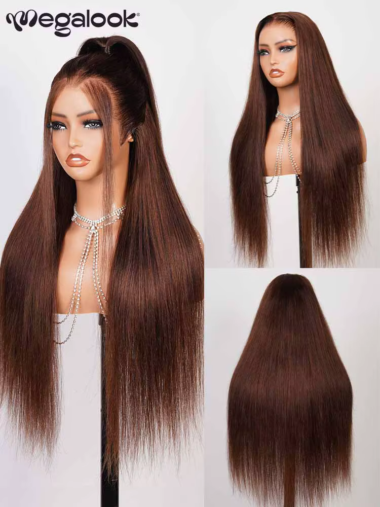 Megalook 13x6 trois secondes porter et aller perruques de cheveux humains avec cordon dentelle frontale pré plumé