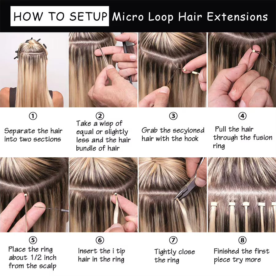 1000 pièces Extensions de cheveux anneau perles Micro maillons
