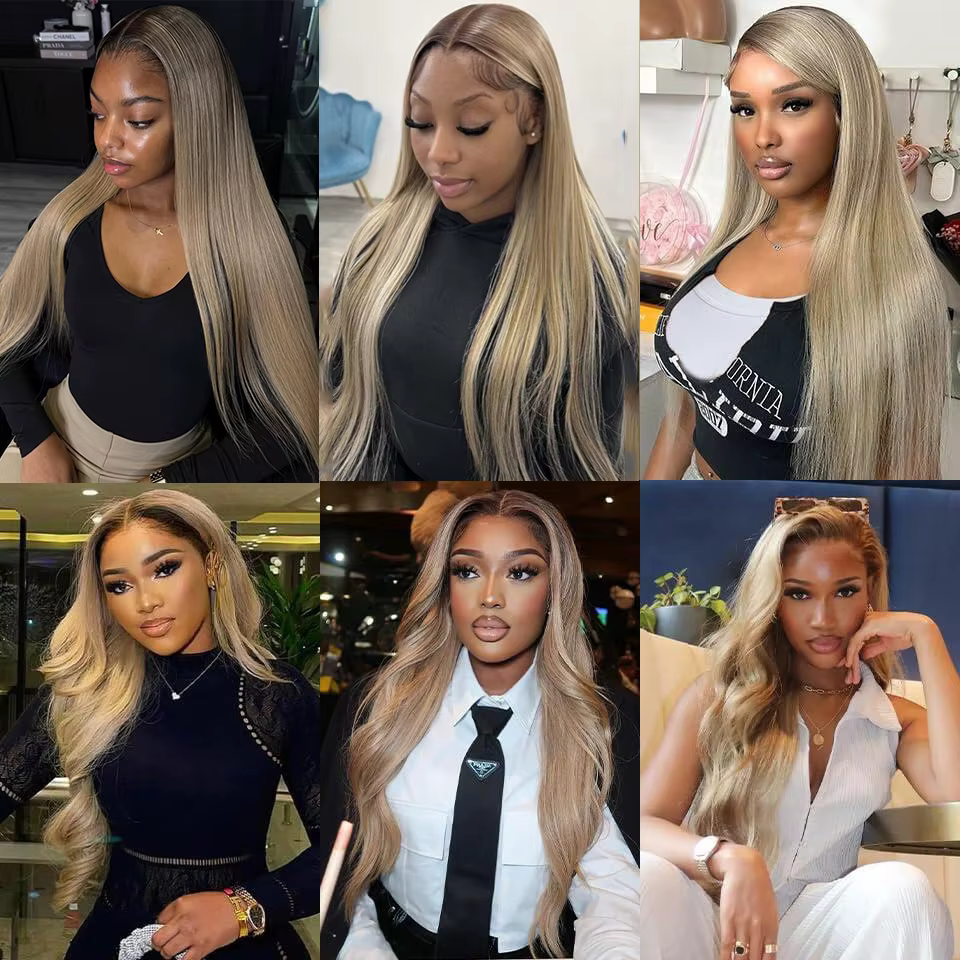 Perruques blondes cendrées en cheveux humains