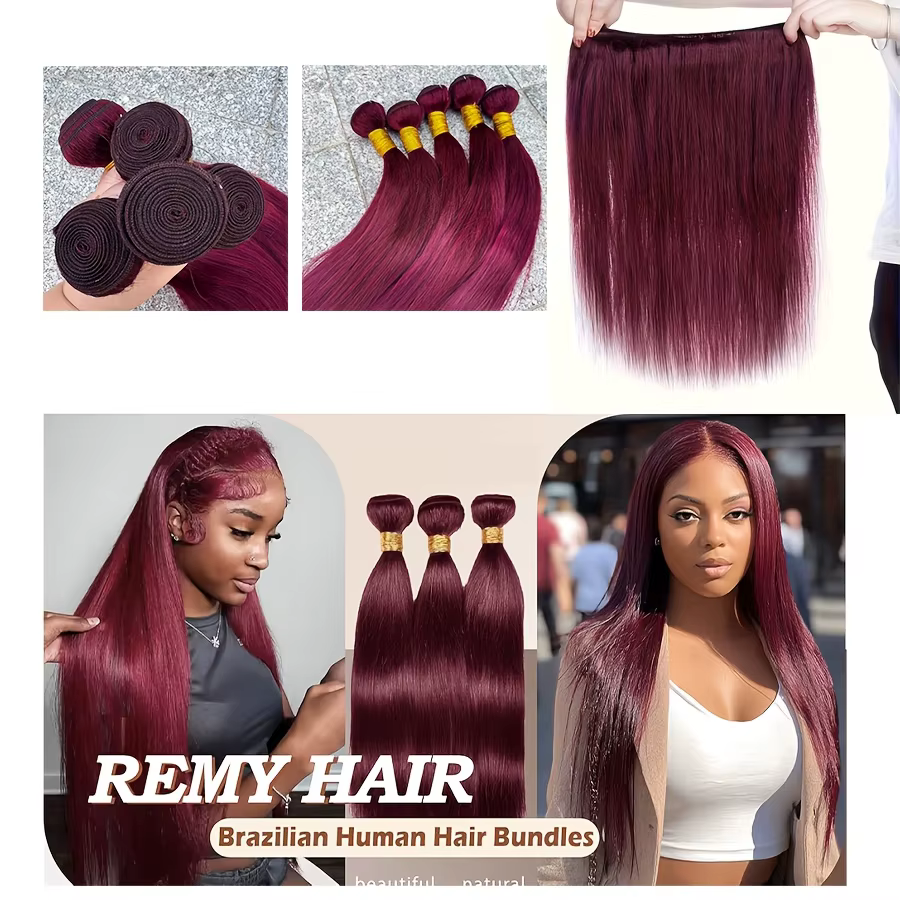 Couleur # Extensions de cheveux humains lisses bordeaux 99J