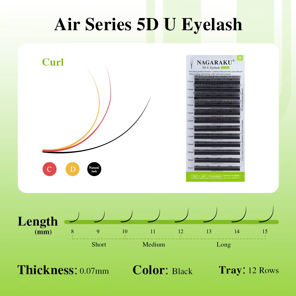 NAGARAKU U forme 2D/3D/4D/5D lumière douce Extensions de cils naturels moelleux vison fausse fourrure parallèle fournitures de maquillage