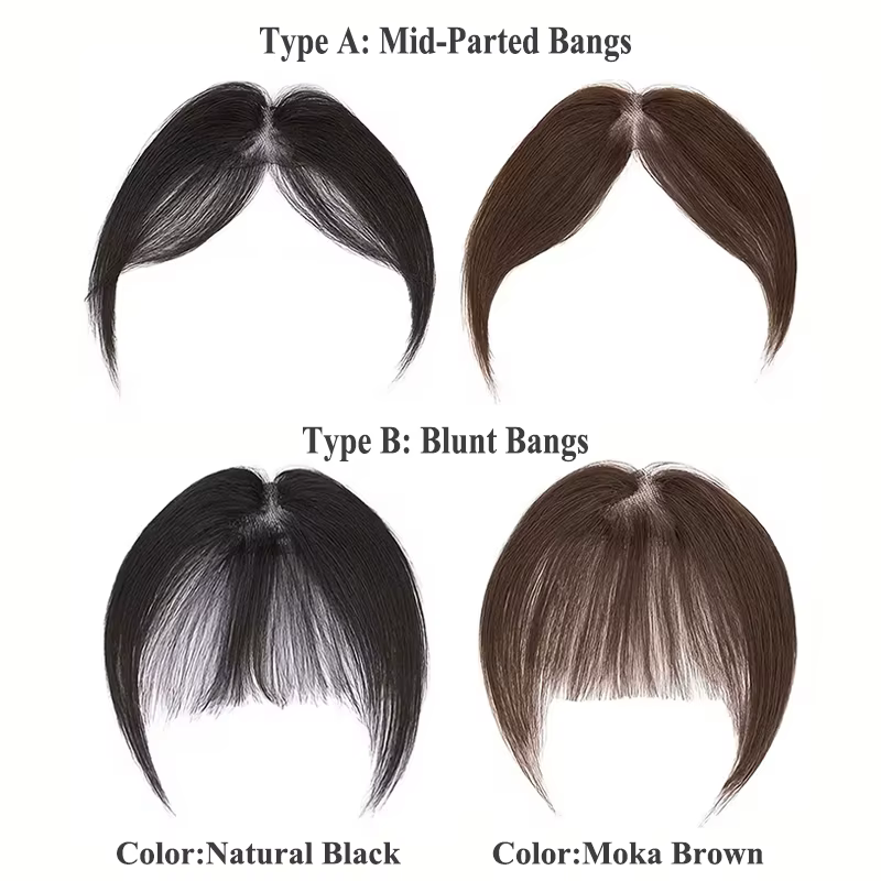 Frange de cheveux humains à clipser avec base en dentelle pour le front et les tempes
