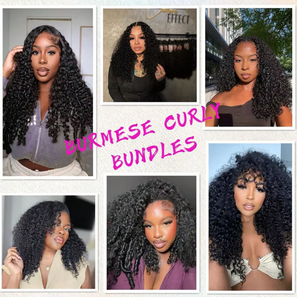 Extensions de cheveux humains bouclés birmans