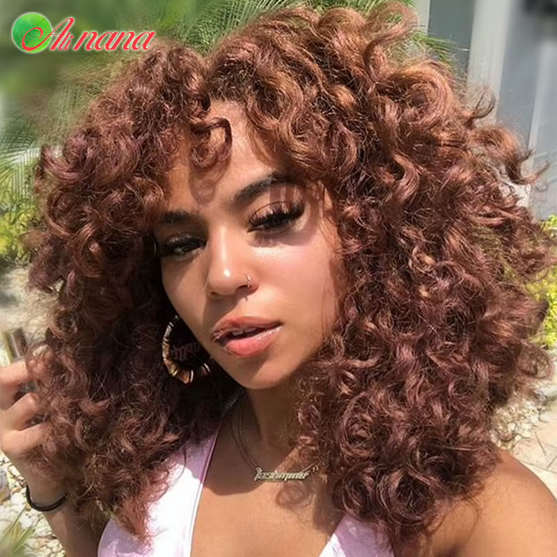 Perruque écharpe bouclée rebondissante brésilienne gingembre/marron/blond couleur pleine Machine