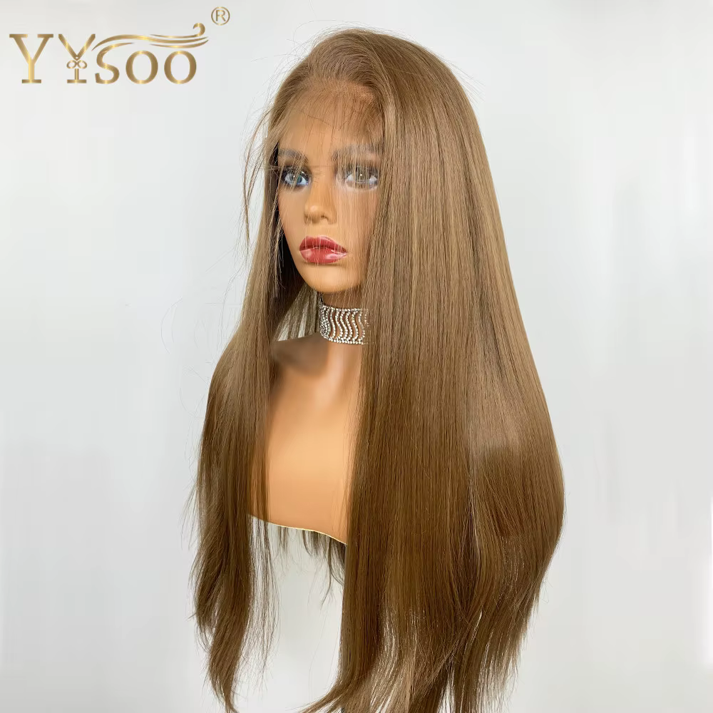 YYsoo-Perruque blonde droite soyeuse pour femme