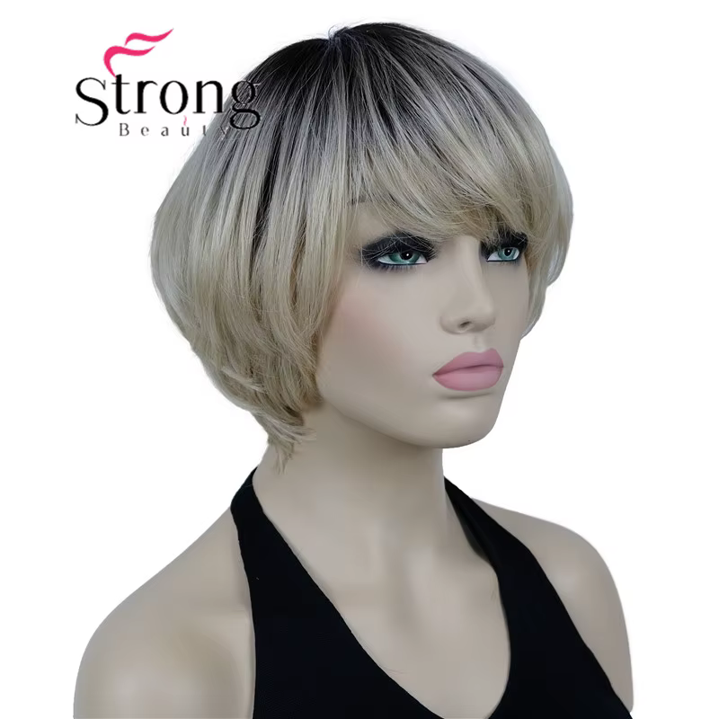 Perruques synthétiques ombré Blonde courte | Perruque coupe au carré style