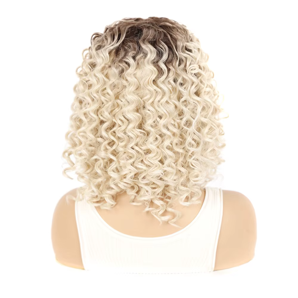 Jeedou – perruque synthétique courte bouclée pour femmes, mélange brun foncé et blond, coiffure moelleuse