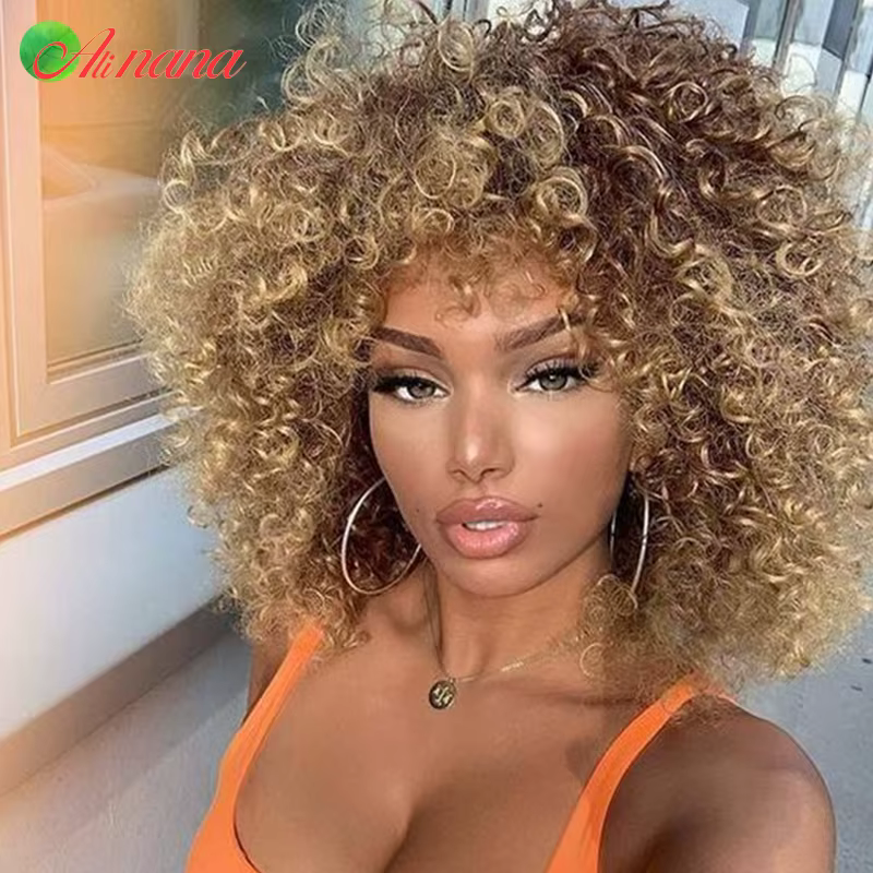 Perruque écharpe bouclée rebondissante brésilienne gingembre/marron/blond couleur pleine Machine