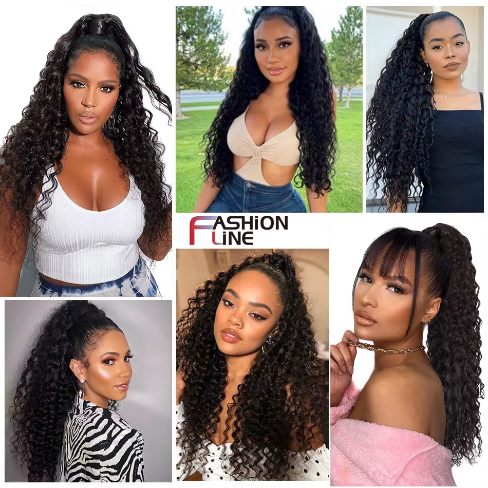 Extensions de faux cheveux synthétiques 30 pouces de Long crépus bouclés cordon queue de cheval pince organique en