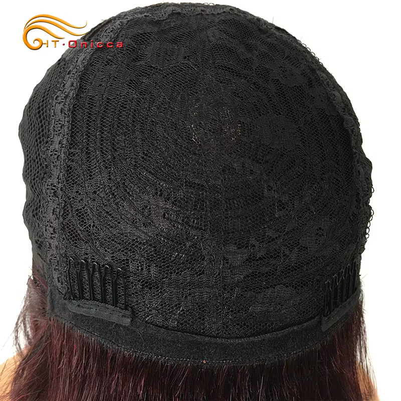 Perruque rouge avec frange de cheveux humains