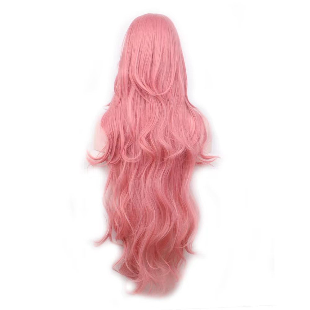 Perruques de cheveux synthétiques pas cher 100 CM longue perruque rose avec frange