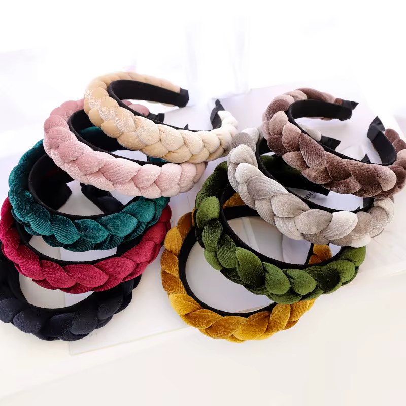 Bandeau tressé en velours pour femmes et filles, accessoires de cheveux