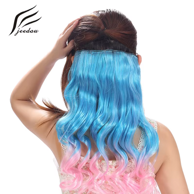 Jeedou une pièce synthétique Clip-in Extension de cheveux Ombre ondulé noir bleu dégradé moderne Cosplay boîte de nuit Style postiche