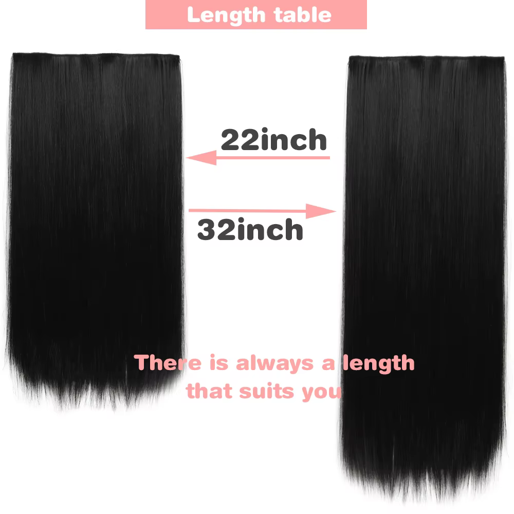 MERISIHAIR 32 pouces Extensions de cheveux synthétiques une pièce 5 Clips longue droite haute température fibre noir brun postiche