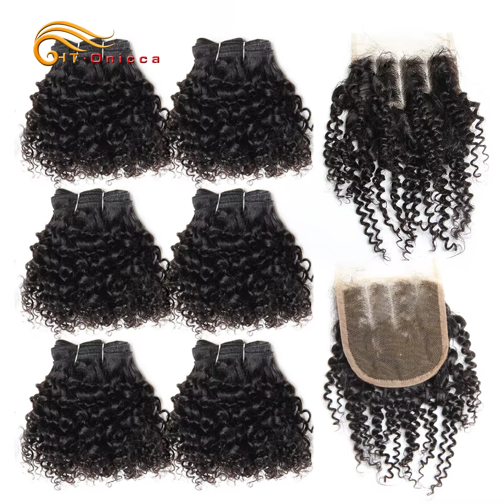 Cheveux brésiliens Jerry Curl paquets avec fermeture bouclés