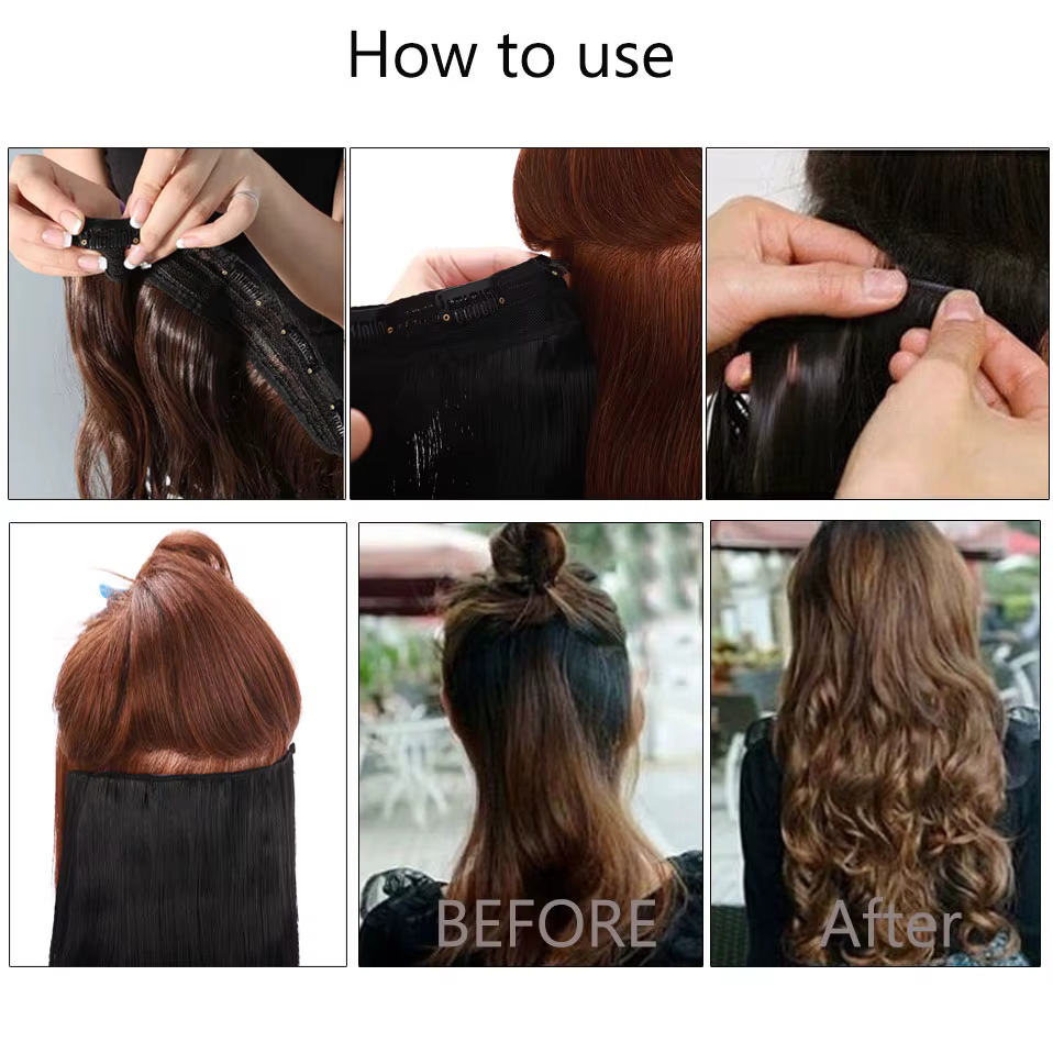S-noilite synthétique longue pince ondulée en une seule pièce cheveux 4 longueurs Extension demi-tête naturelle fausse