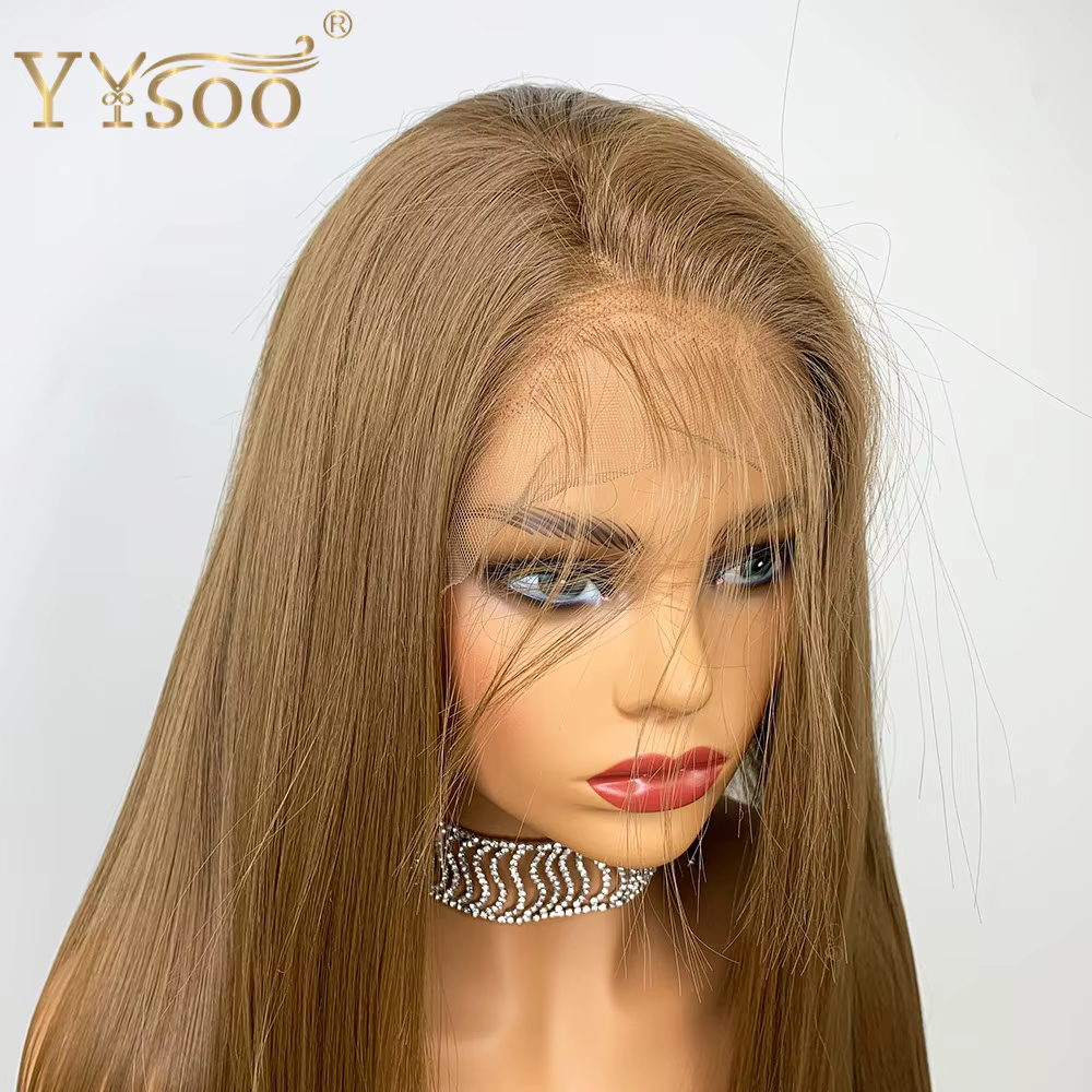 YYsoo-Perruque blonde droite soyeuse pour femme