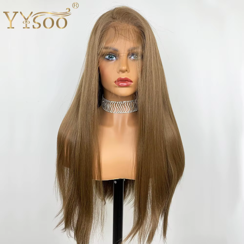 YYsoo-Perruque blonde droite soyeuse pour femme
