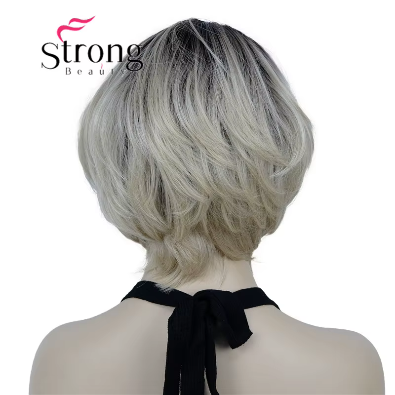 Perruques synthétiques ombré Blonde courte | Perruque coupe au carré style