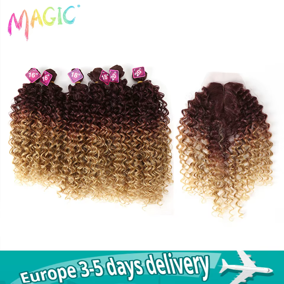 Extensions Capillaires Synthétiques Afro Crépues Bouclées Blondes 16-20 Pouces