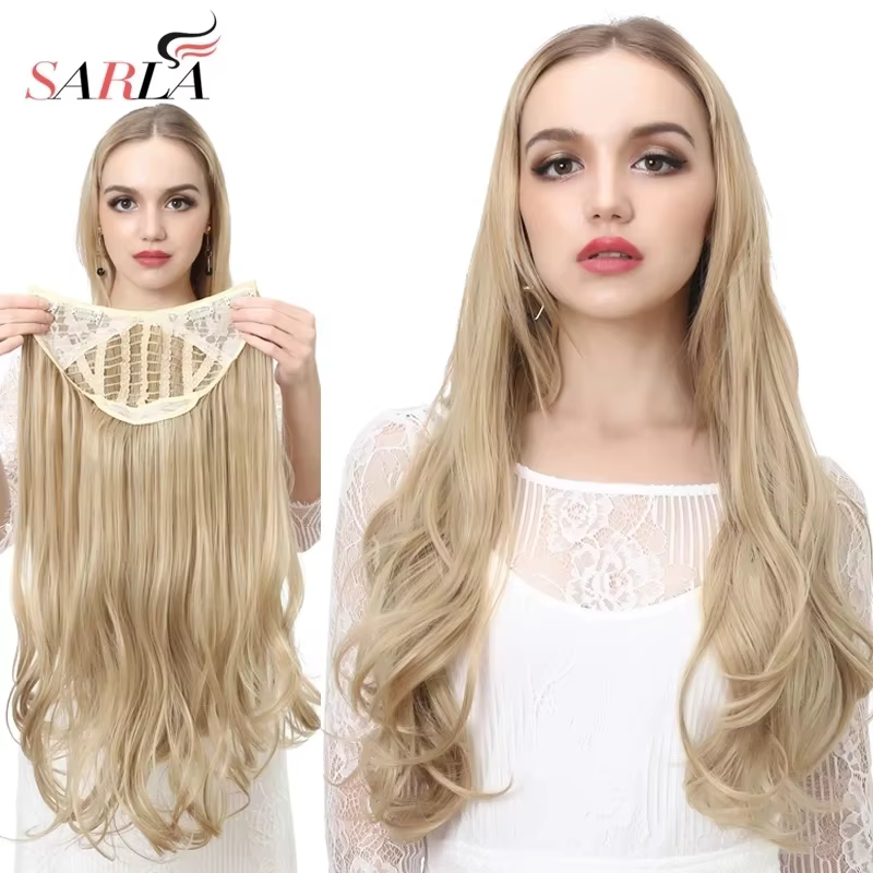 SARLA u-part synthétique pince dans l'extension de cheveux longs épais bouclés naturel blond Flase cheveux postiches pour les femmes résistant à la chaleur