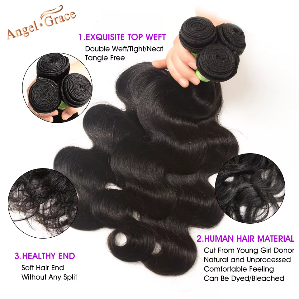 ANGEL GRACE cheveux brésiliens vague de corps 1/3/4 pièces paquets 100% Remy cheveux humains couleur naturelle 8-28 pouces vague paquets Extension 100g