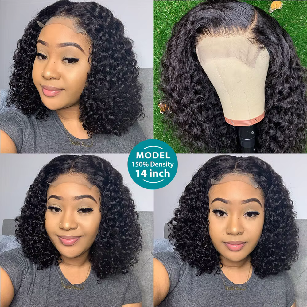 Curly Bob Human Hair Wigs 13x4 Lace Closure Wig 180% Short Bob Pixie Cut Kinky