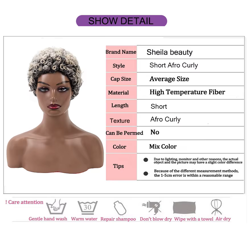 Perruque Synthétique Afro Courte et Bouclée pour Femme