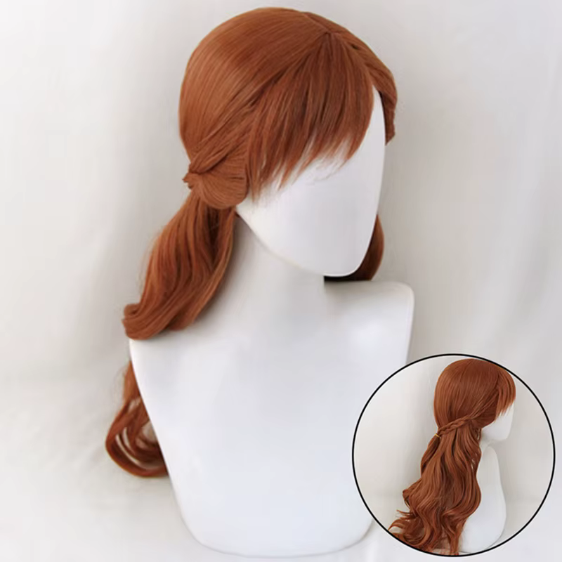 Anna Cosplay perruque princesse tresse perruques cheveux longue vague brune