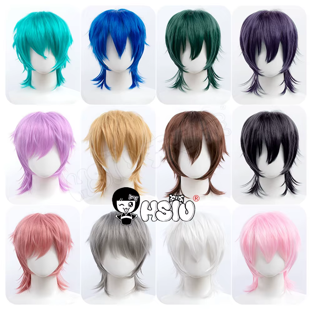 Perruque courte style fluffy, 22 couleurs, « HSIU », noir, blanc, violet, bleu, rouge, perruque de fête, cosplay, perruque synthétique en fibre
